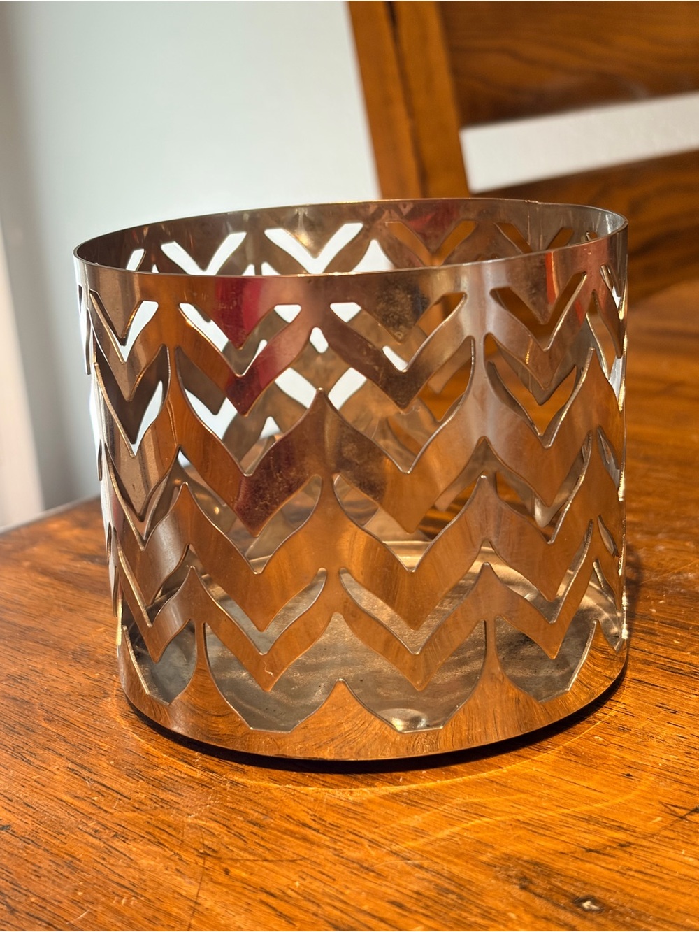 Silver Chevron Metal Candle Holder